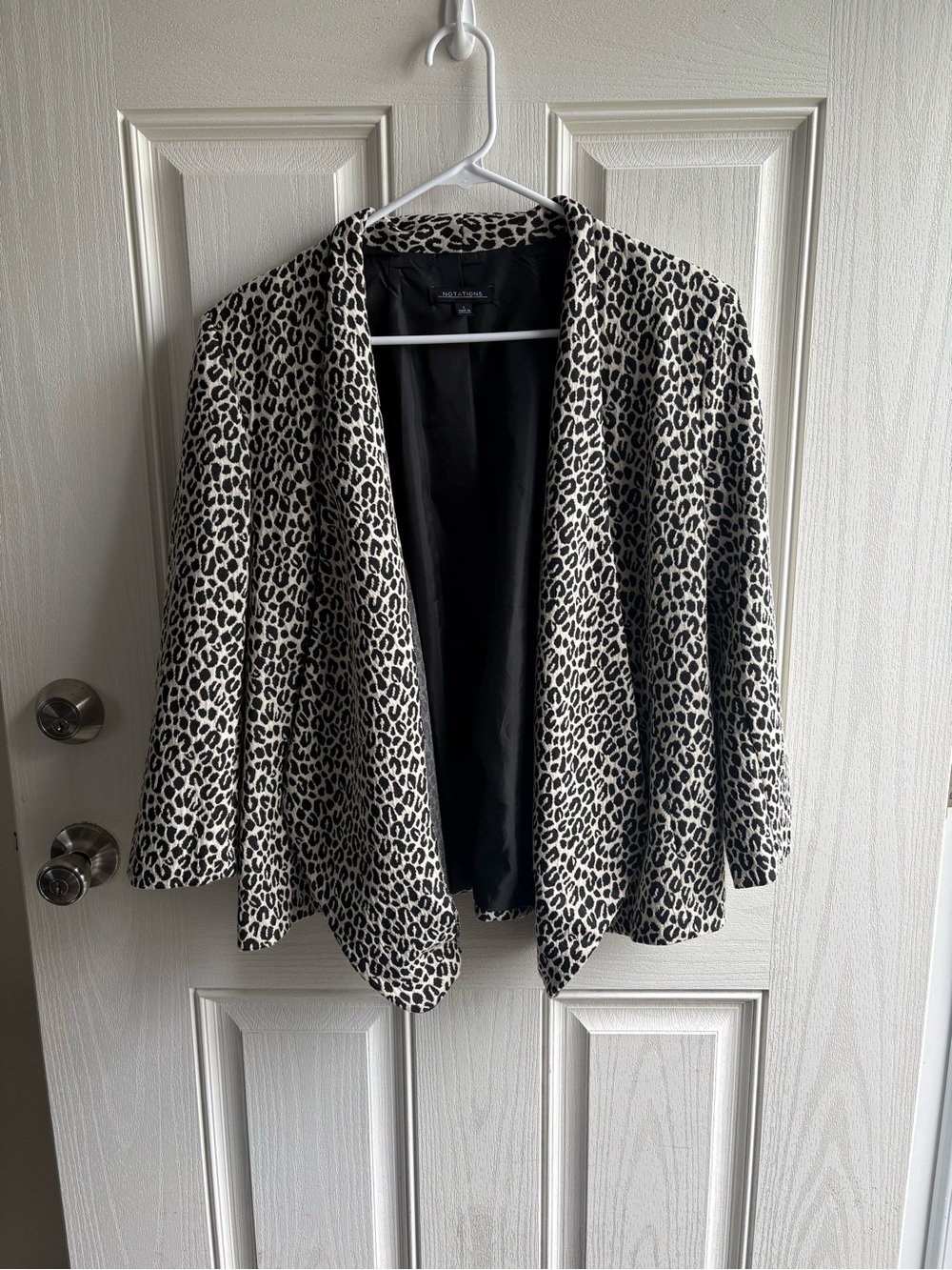 Notations Black & White Leopard Print Open-Front Blazer